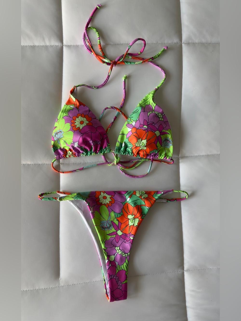 Colorful Tropical Floral Adjustable String Bikini Set XS-S